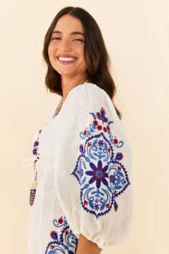 Farm Rio Off-White Navy Embroidery Mini Dress -Colorful Wear Store 311390 03