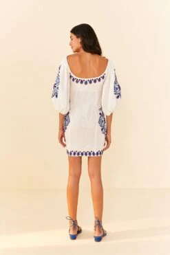 Farm Rio Off-White Navy Embroidery Mini Dress -Colorful Wear Store 311390 04