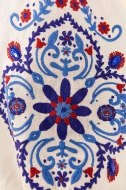 Farm Rio Off-White Navy Embroidery Mini Dress -Colorful Wear Store 311390 05