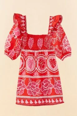 Farm Rio Red Summer Sunrise Organic Cotton Mini Dress 11 Farm Rio Red Summer Sunrise Organic Cotton Mini Dress -Colorful Wear Store 311432 06