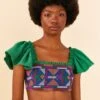Farm Rio Embroided Green Top