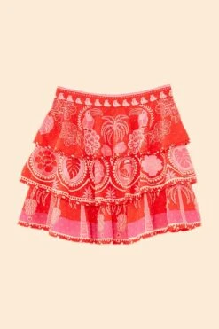 Farm Rio Red Summer Sunrise Mini Skirt -Colorful Wear Store 311481 06
