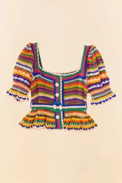 Farm Rio Multi Stitches Crochet Blouse 9 Farm Rio Multi Stitches Crochet Blouse -Colorful Wear Store 311559 05