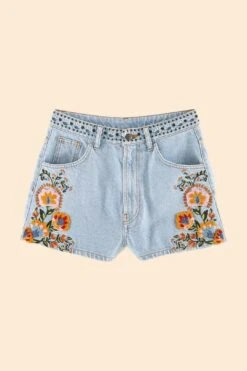 Farm Rio Summer Garden Embroidered Denim Shorts -Colorful Wear Store 311873 06