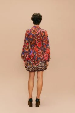 Farm Rio Brown Bright Flora Long Sleeve Mini Dress -Colorful Wear Store 311972 04