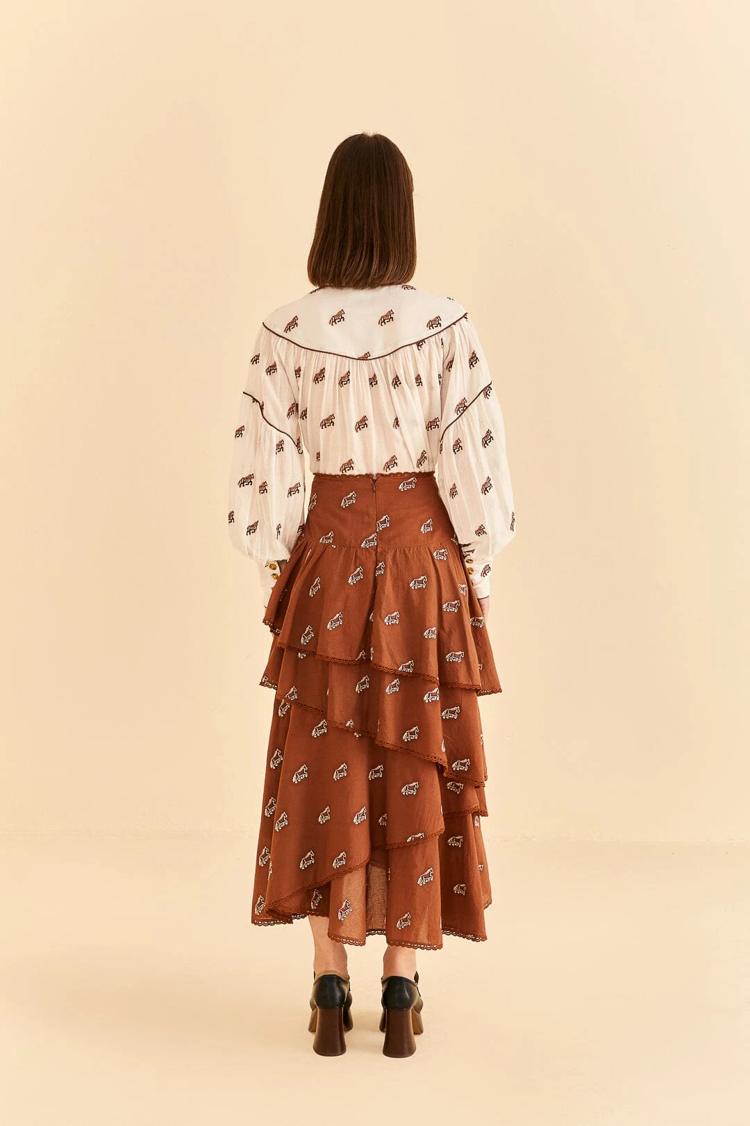 Farm Rio Caramel Embroidered Horses Layered Maxi Skirt 3 Farm Rio Caramel Embroidered Horses Layered Maxi Skirt - Image 3