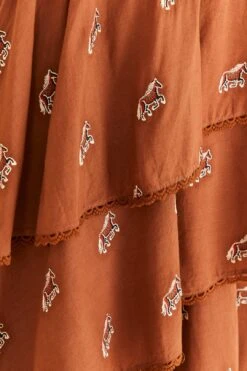 Farm Rio Caramel Embroidered Horses Layered Maxi Skirt 8 Farm Rio Caramel Embroidered Horses Layered Maxi Skirt -Colorful Wear Store 311980 04
