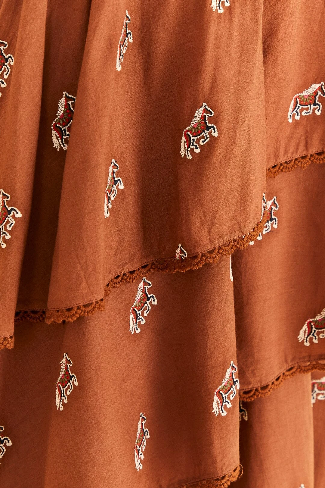 Farm Rio Caramel Embroidered Horses Layered Maxi Skirt 4 Farm Rio Caramel Embroidered Horses Layered Maxi Skirt - Image 4
