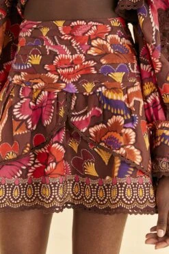 Farm Rio Brown Bright Flora Mini Skirt -Colorful Wear Store 312014 03