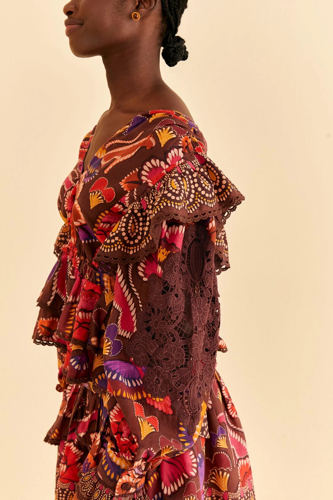 Farm Rio Brown Bright Flora Blouse 3 Farm Rio Brown Bright Flora Blouse - Image 3