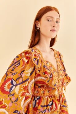 Farm Rio Yellow Palms Party Ruffle Blouse -Colorful Wear Store 312021 03