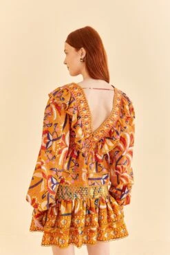 Farm Rio Yellow Palms Party Ruffle Blouse -Colorful Wear Store 312021 04