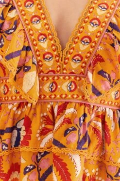 Farm Rio Yellow Palms Party Ruffle Blouse -Colorful Wear Store 312021 06