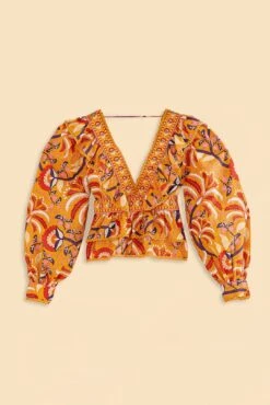 Farm Rio Yellow Palms Party Ruffle Blouse -Colorful Wear Store 312021 07