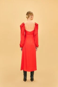Farm Rio Red Heart Shaped Neckline Long Sleeve Midi Dress -Colorful Wear Store 312027 03
