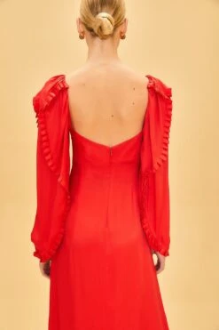Farm Rio Red Heart Shaped Neckline Long Sleeve Midi Dress -Colorful Wear Store 312027 05