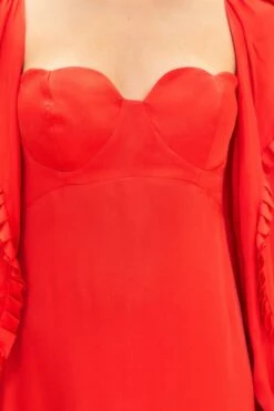 Farm Rio Red Heart Shaped Neckline Long Sleeve Midi Dress -Colorful Wear Store 312027 06