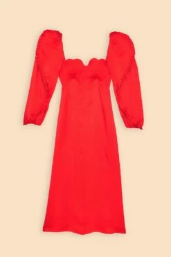 Farm Rio Red Heart Shaped Neckline Long Sleeve Midi Dress -Colorful Wear Store 312027 07 1