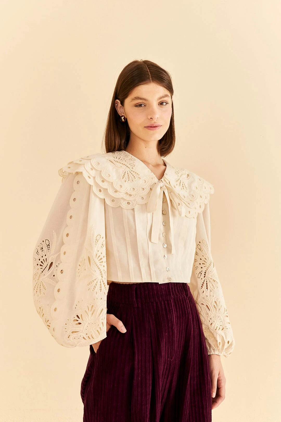 Farm Rio Off-White Richelieu Big Collar Blouse 1 Farm Rio Off-White Richelieu Big Collar Blouse