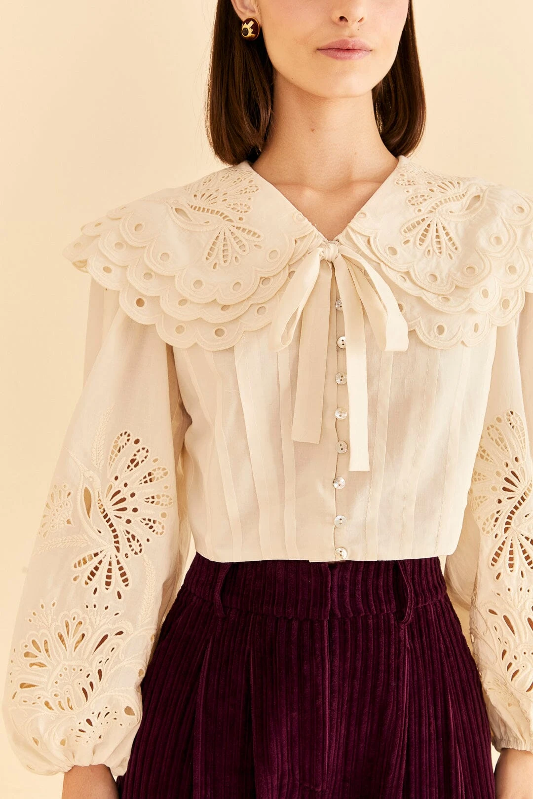 Farm Rio Off-White Richelieu Big Collar Blouse 3 Farm Rio Off-White Richelieu Big Collar Blouse - Image 3