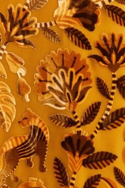 Farm Rio Golden Yellow Velvet One Shoulder Fringe Dress -Colorful Wear Store 312168 05