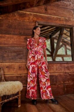 Farm Rio Rose Wild Horses Pleated Short Sleeve Jumpsuit