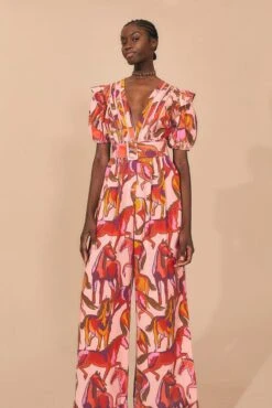 Farm Rio Rose Wild Horses Pleated Short Sleeve Jumpsuit -Colorful Wear Store 312232 02 1