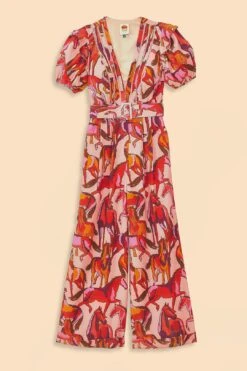Farm Rio Rose Wild Horses Pleated Short Sleeve Jumpsuit -Colorful Wear Store 312232 06 1