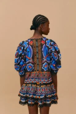 Farm Rio Black Ainika Sparkle Short Sleeve Blouse 9 Farm Rio Black Ainika Sparkle Short Sleeve Blouse -Colorful Wear Store 312281 04