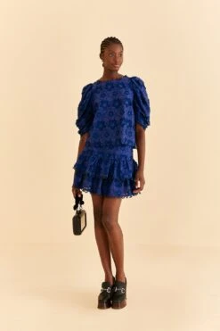 Farm Rio Navy Blue 3d Star Texture Blouse -Colorful Wear Store 312282 02