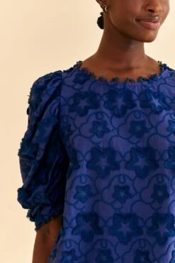 Farm Rio Navy Blue 3d Star Texture Blouse -Colorful Wear Store 312282 03
