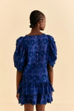 Farm Rio Navy Blue 3d Star Texture Blouse -Colorful Wear Store 312282 04