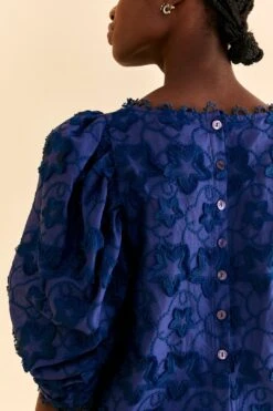 Farm Rio Navy Blue 3d Star Texture Blouse -Colorful Wear Store 312282 05