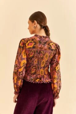 Farm Rio Blush Garden Bloom Smocked Blouse -Colorful Wear Store 312287 03