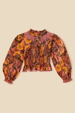 Farm Rio Blush Garden Bloom Smocked Blouse -Colorful Wear Store 312287 06