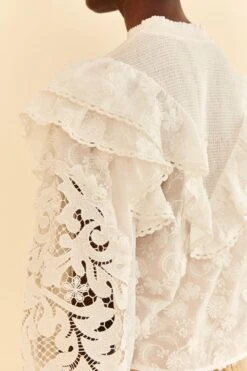 Farm Rio Off-White Smocked Yoke 3d Flower Blouse -Colorful Wear Store 312290 03