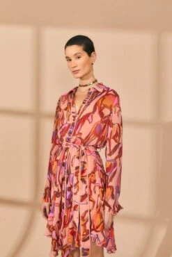 Farm Rio Rose Wild Horses Long Sleeve Mini Dress -Colorful Wear Store 312367 02