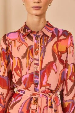 Farm Rio Rose Wild Horses Long Sleeve Mini Dress -Colorful Wear Store 312367 04