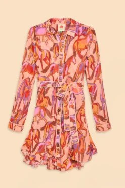 Farm Rio Rose Wild Horses Long Sleeve Mini Dress -Colorful Wear Store 312367 06