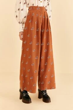 Farm Rio Caramel Embroidered Horses Pants -Colorful Wear Store 312388 03