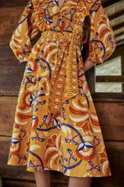 Farm Rio Yellow Palms Party Midi Dress -Colorful Wear Store 312461 05