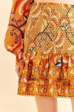 Farm Rio Yellow Palms Party Smocked Mini Skirt -Colorful Wear Store 312548 03