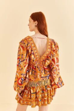 Farm Rio Yellow Palms Party Smocked Mini Skirt -Colorful Wear Store 312548 04