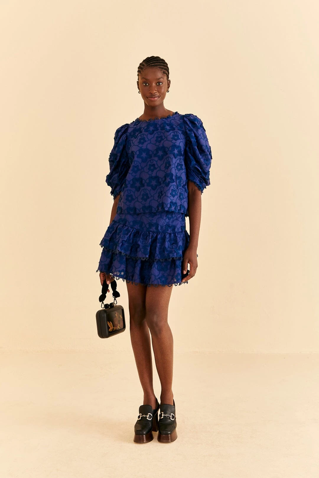 Farm Rio Navy Blue 3d Star Texture Mini Skirt 1 Farm Rio Navy Blue 3d Star Texture Mini Skirt