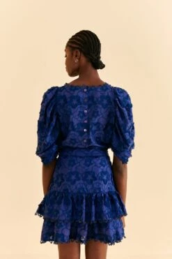 Farm Rio Navy Blue 3d Star Texture Mini Skirt 7 Farm Rio Navy Blue 3d Star Texture Mini Skirt -Colorful Wear Store 312645 04