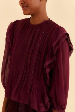 Farm Rio Burgundy Ruffle Blouse -Colorful Wear Store 312660 03