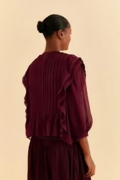 Farm Rio Burgundy Ruffle Blouse -Colorful Wear Store 312660 04