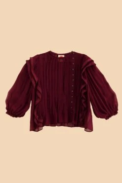 Farm Rio Burgundy Ruffle Blouse -Colorful Wear Store 312660 06