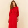 Farm Rio Red Front Circle Cut Out Midi Dress
