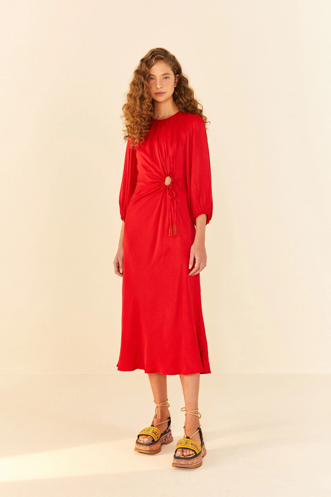 Farm Rio Red Front Circle Cut Out Midi Dress 2 Farm Rio Red Front Circle Cut Out Midi Dress - Image 2